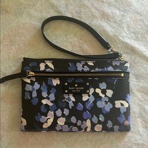 Kate Spade Black and Blue Floral Clutch